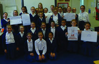 WMT Learning Officer and Year 6 pupils from The Granville School, Sevenoaks with completed designs © War Memorials Trust, 2017